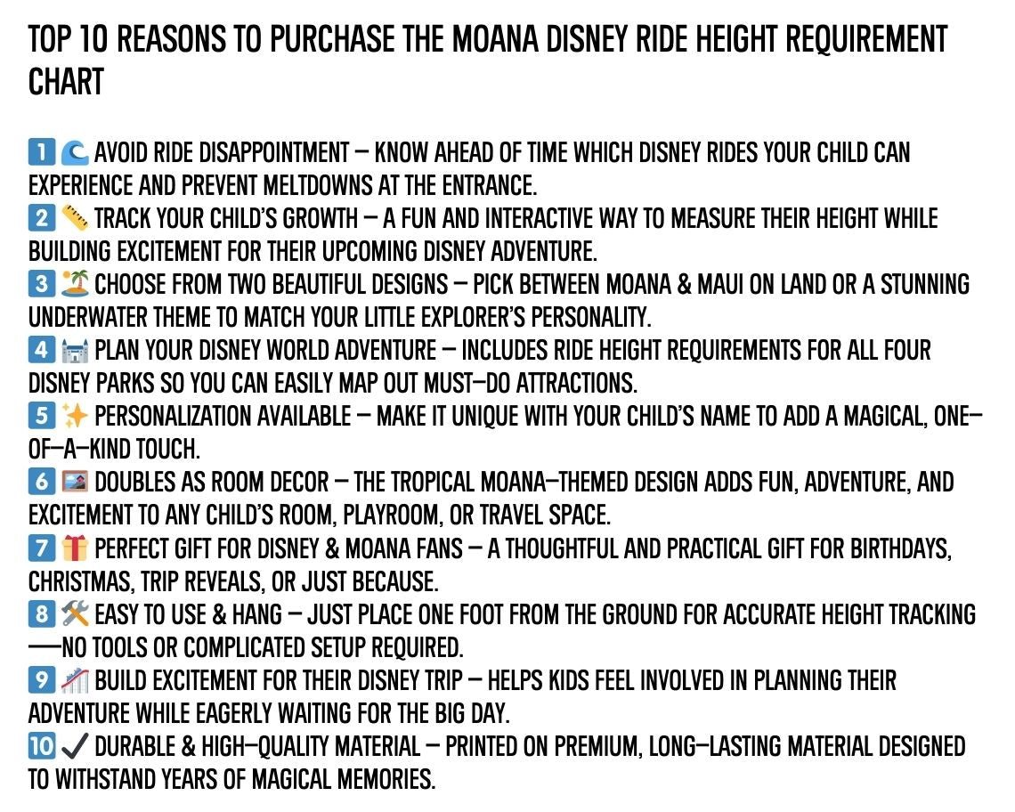 Walt Disney World Moana Ride Height Requirements Chart