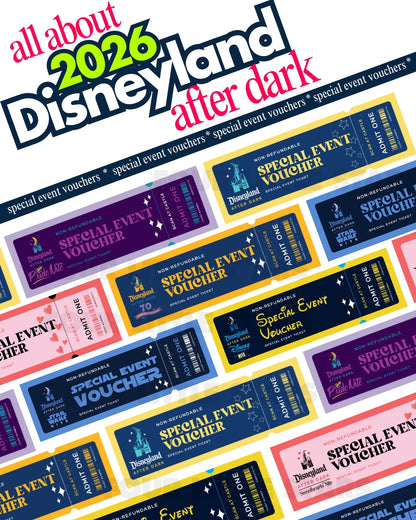 Disneyland After Dark 2026 Ticket Voucher Template | Editable PDF & Canva