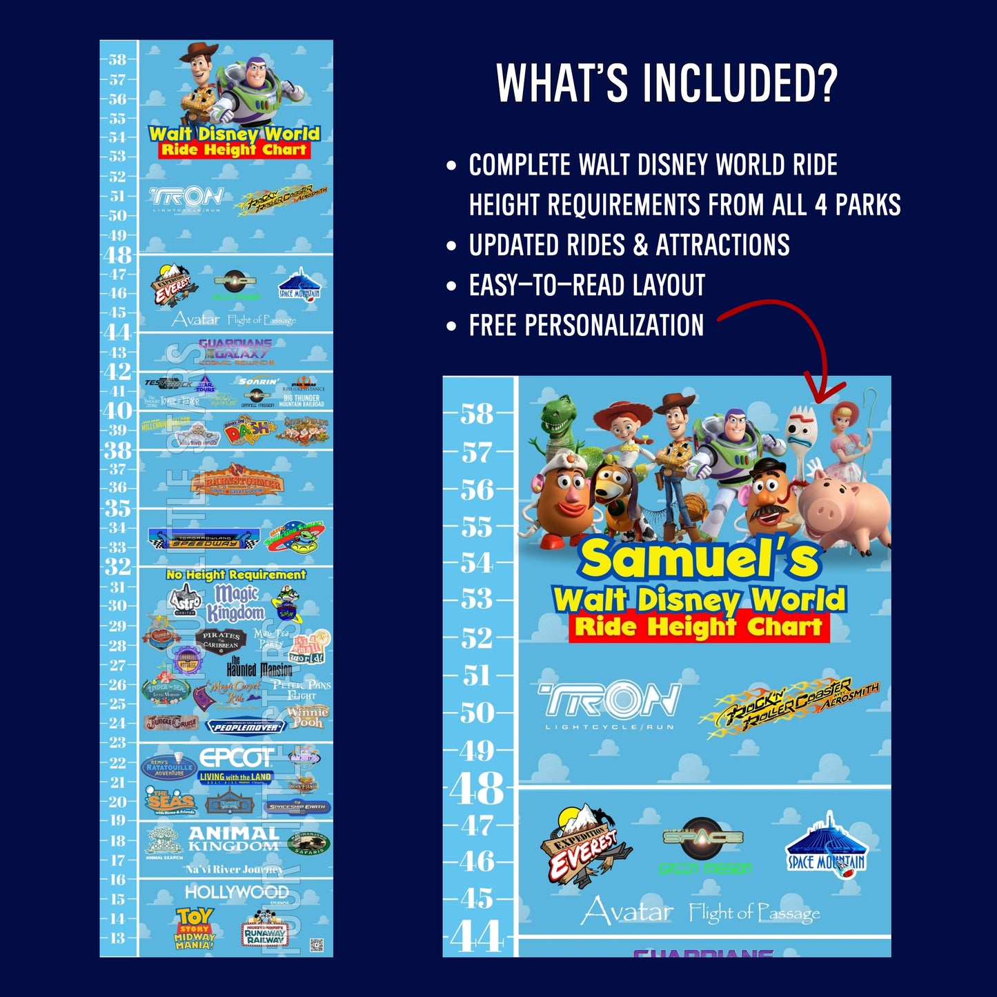 Walt Disney World Toy Story Ride Height Requirements Chart