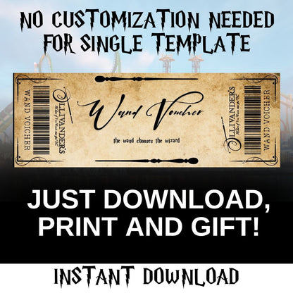 Ollivander's Wand Voucher, Custom and Instant Digital Download