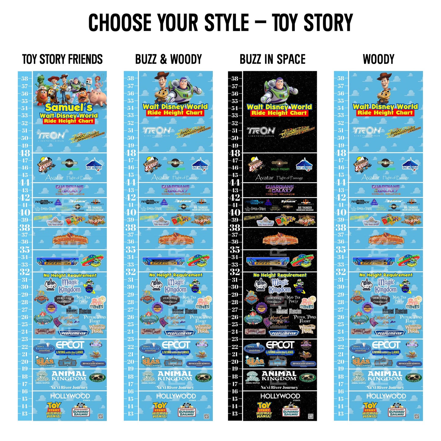 Walt Disney World Toy Story Ride Height Requirements Chart