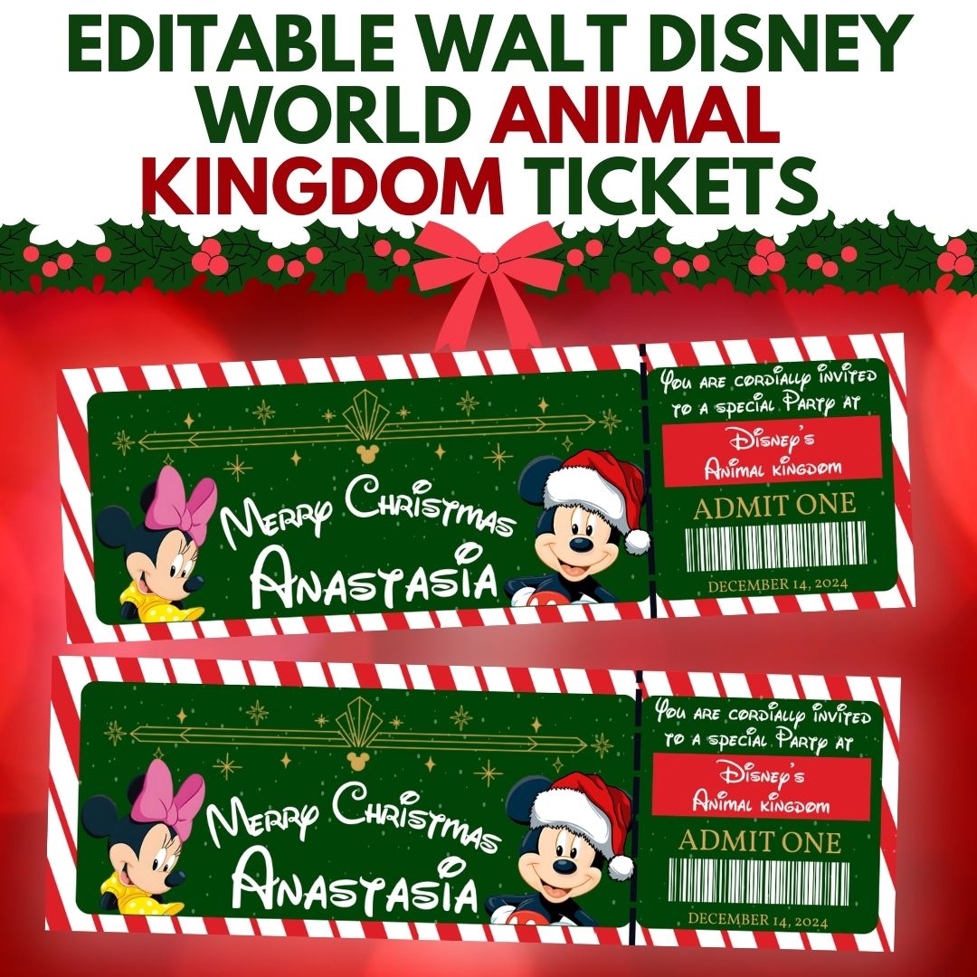 Editable Disney Animal Kingdom Christmas Ticket