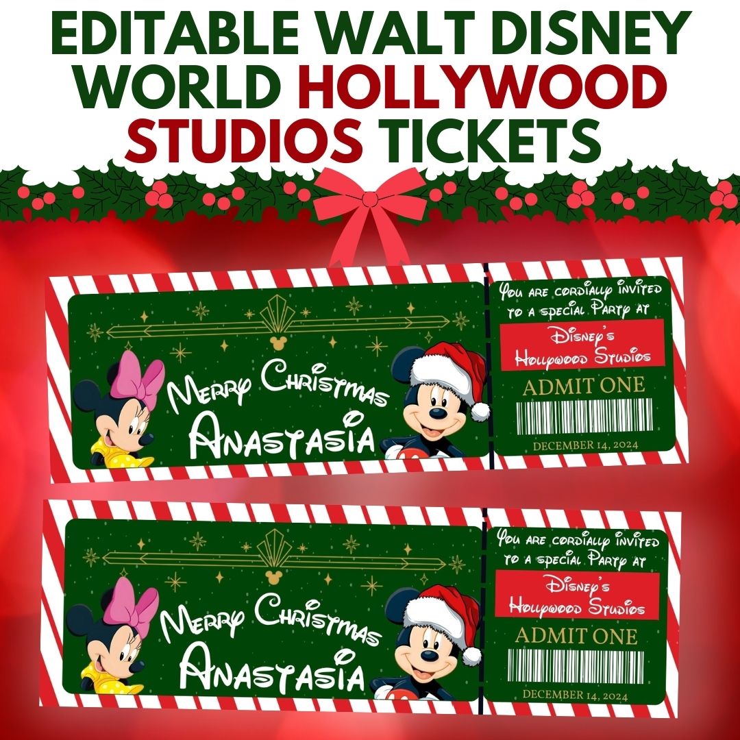 Editable Disney Hollywood Studios Christmas Ticket