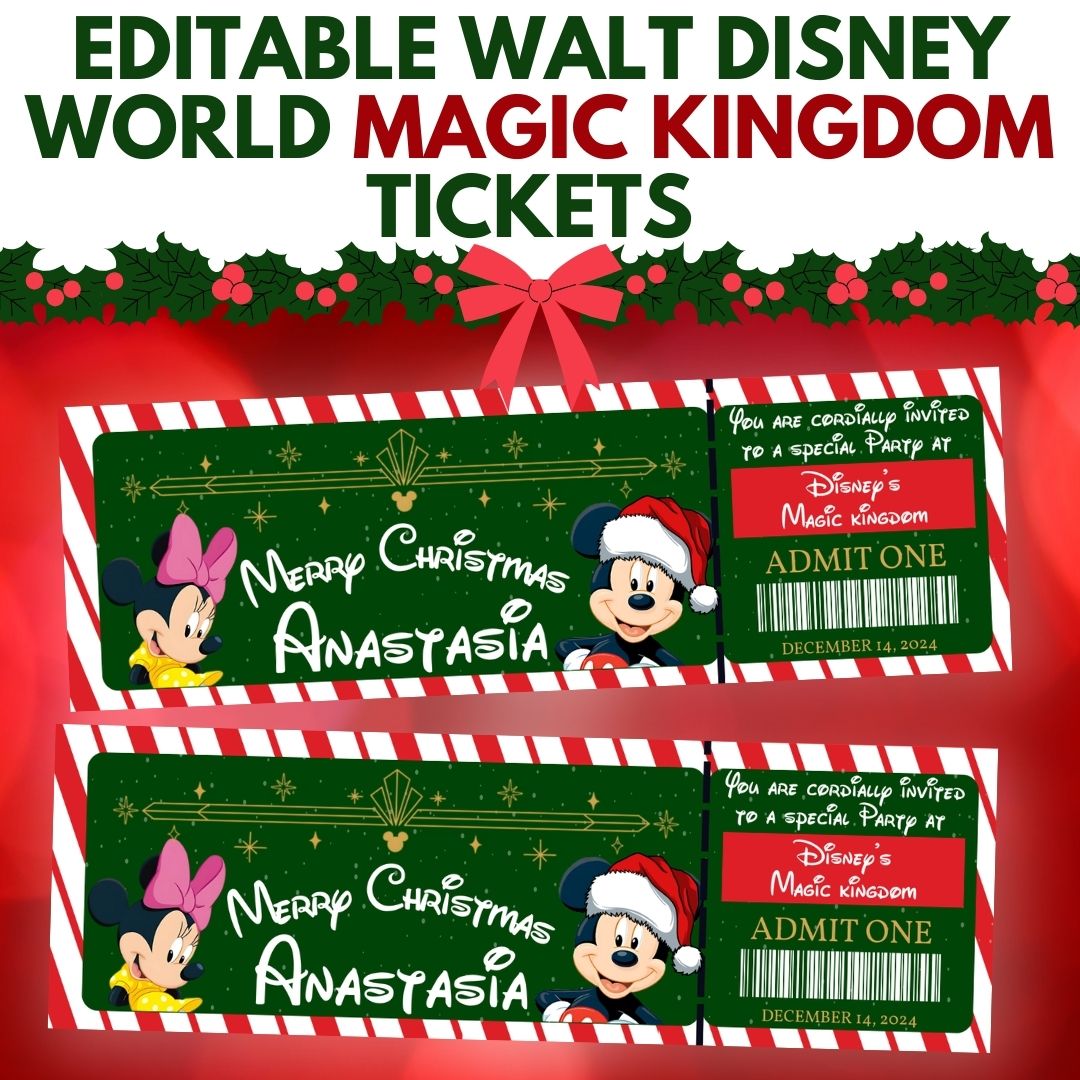 Editable Disney Magic Kingdom Christmas Ticket