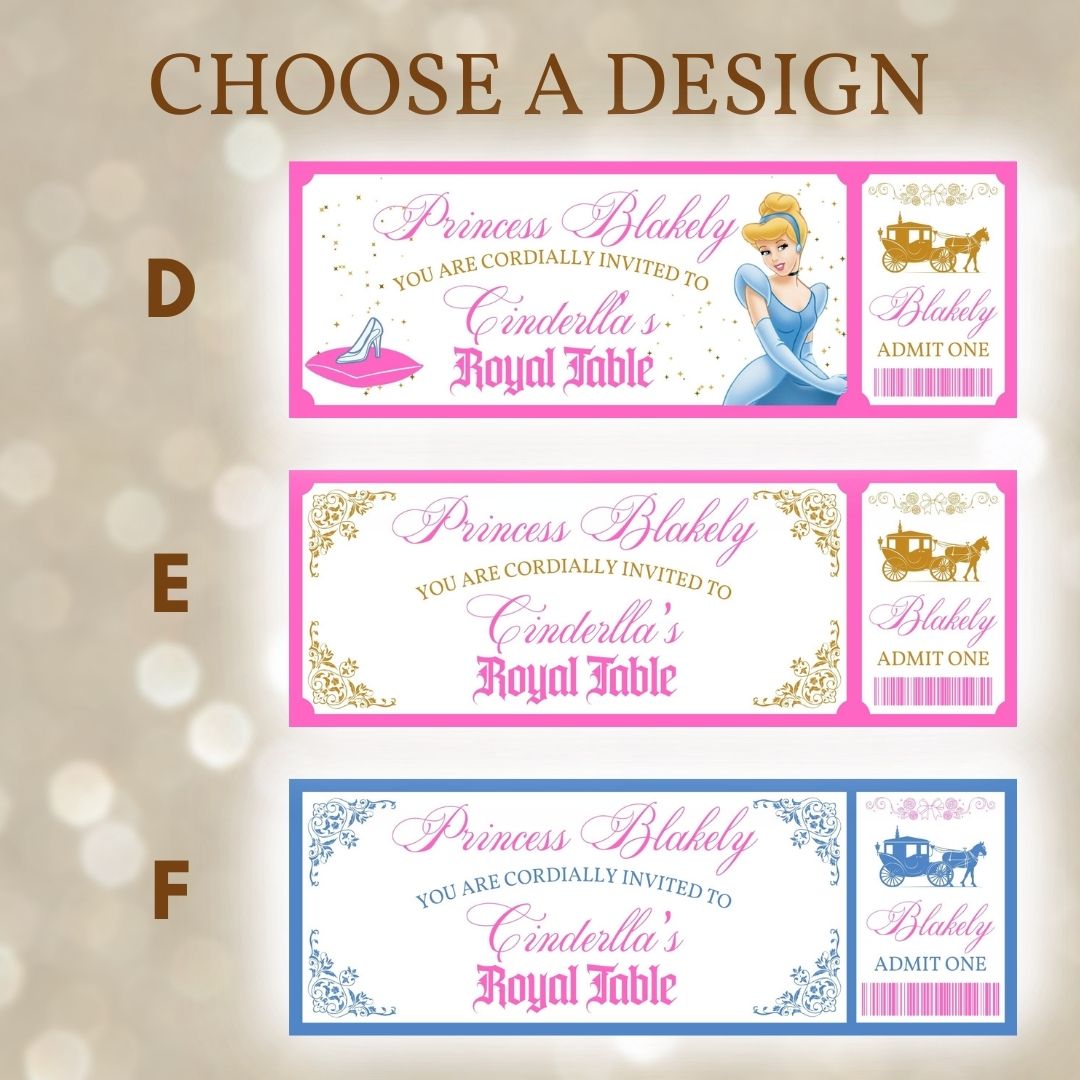 Custom Printed Bibbidi Bobbidi Boutique Ticket, Cinderella's Royal Table Ticket