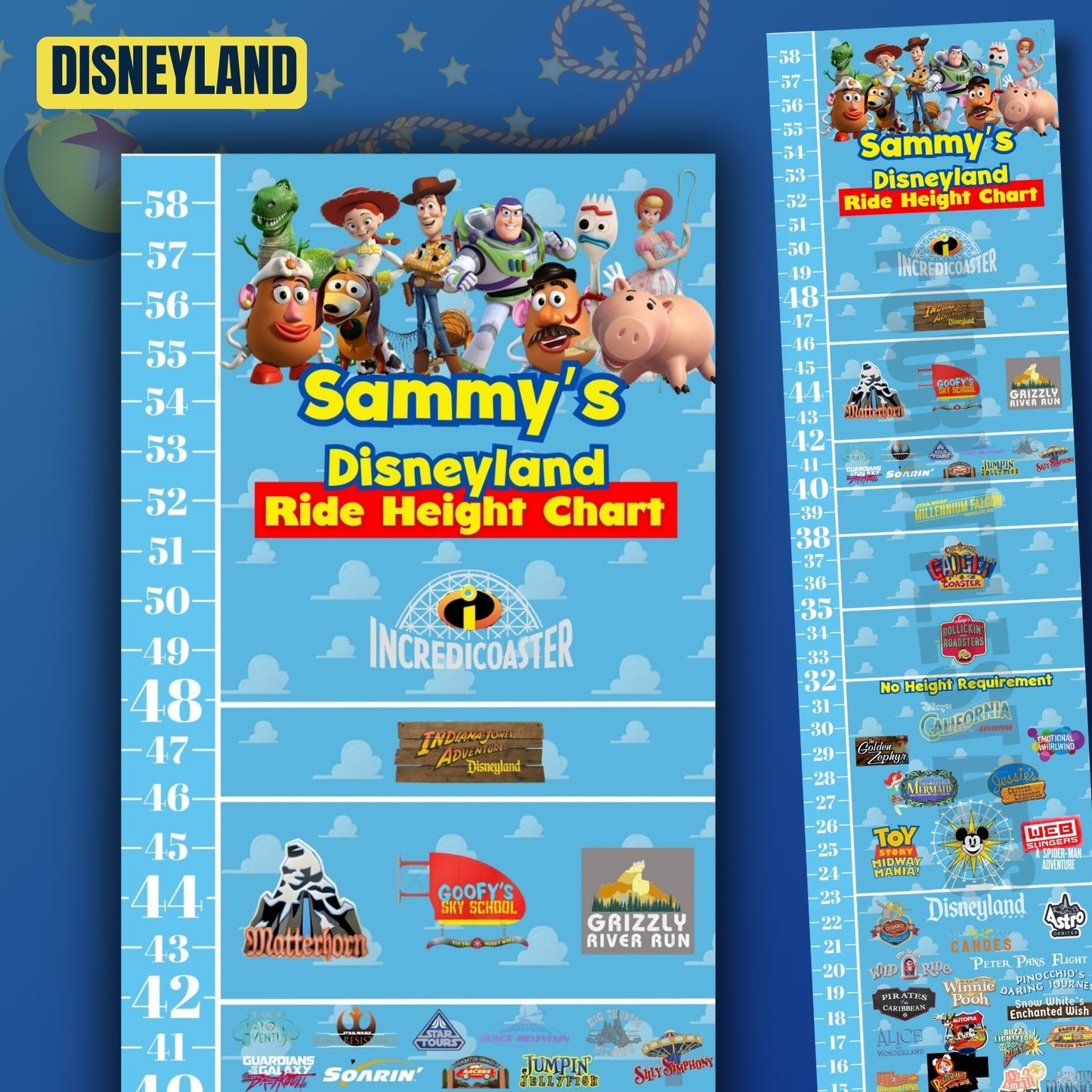Disneyland Toy Story Ride Height Requirements Chart