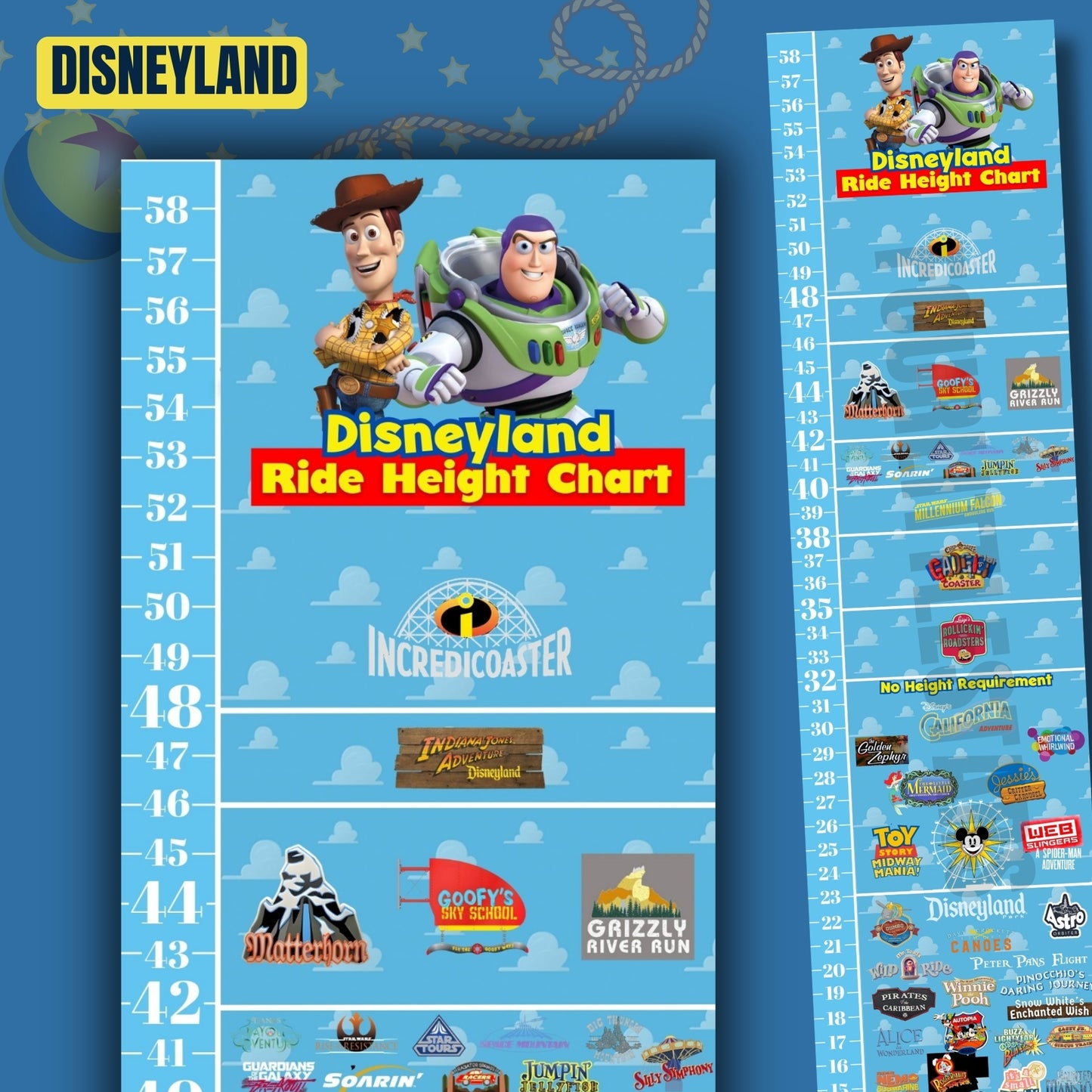 Disneyland Toy Story Ride Height Requirements Chart