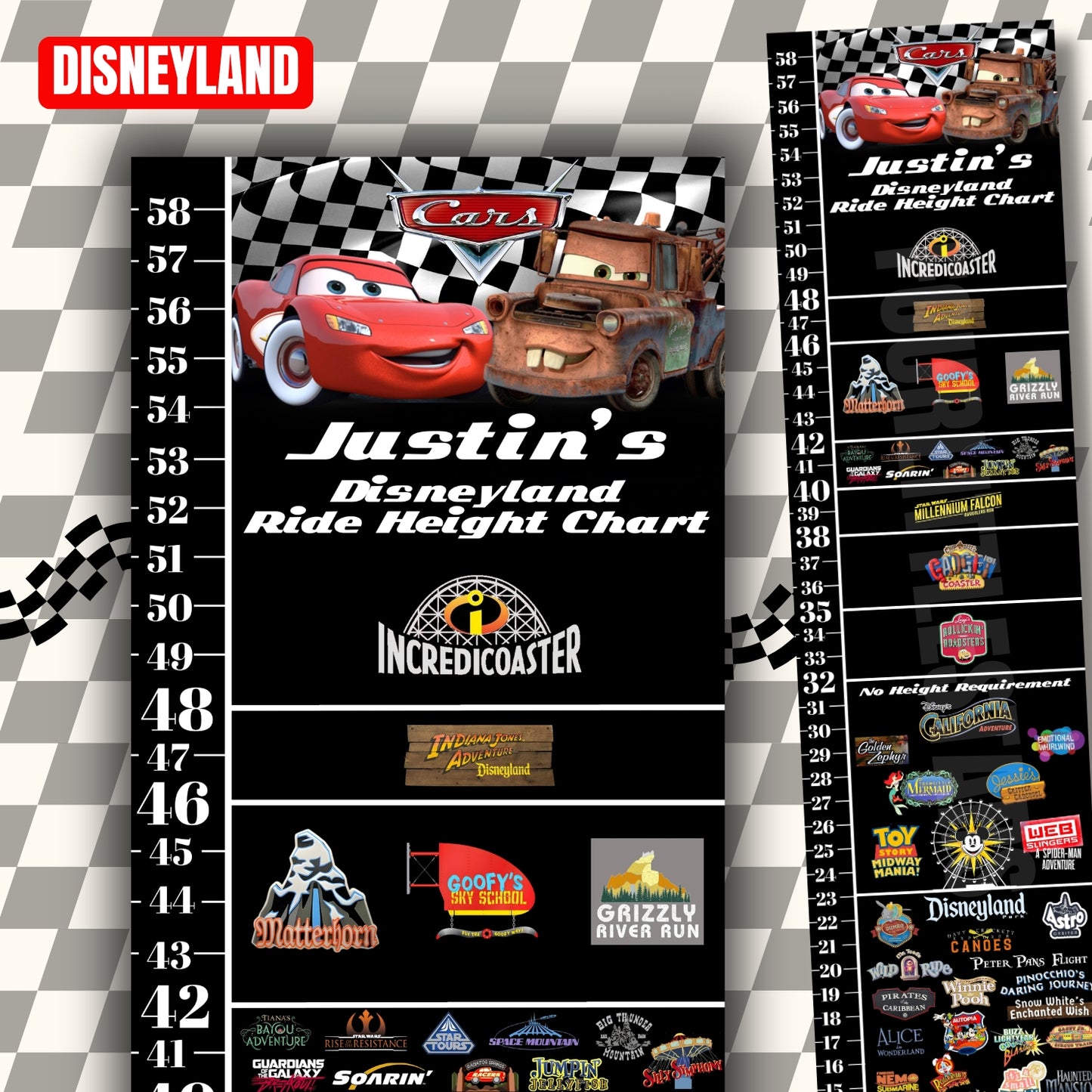 Disneyland Cars Ride Height Requirements Chart