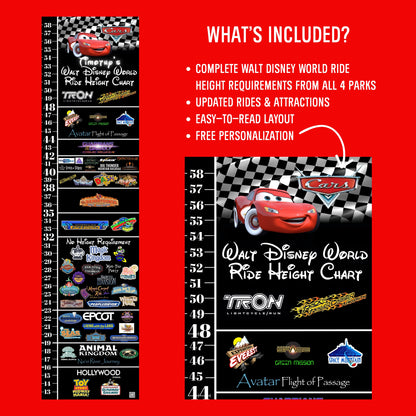 Disneyland Cars Ride Height Requirements Chart