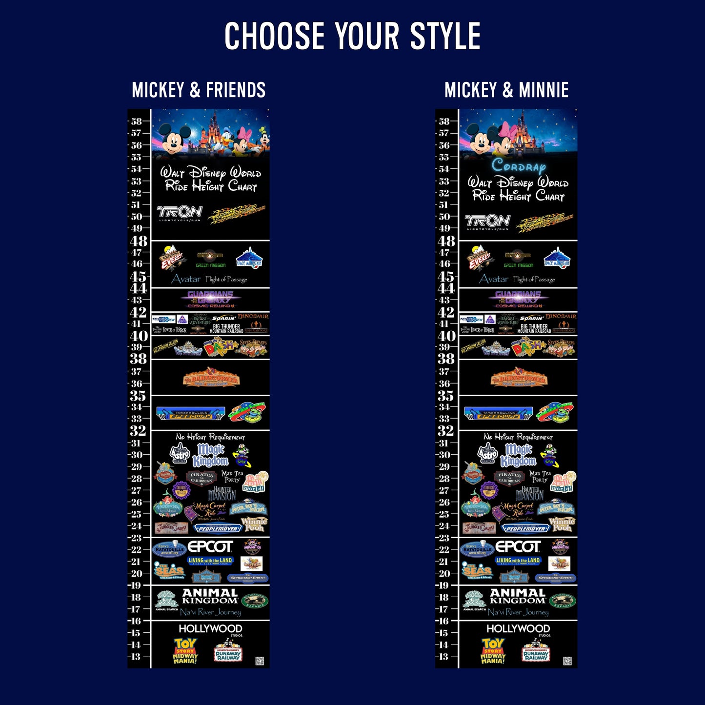 Walt Disney World Mickey Ride Height Requirements Chart