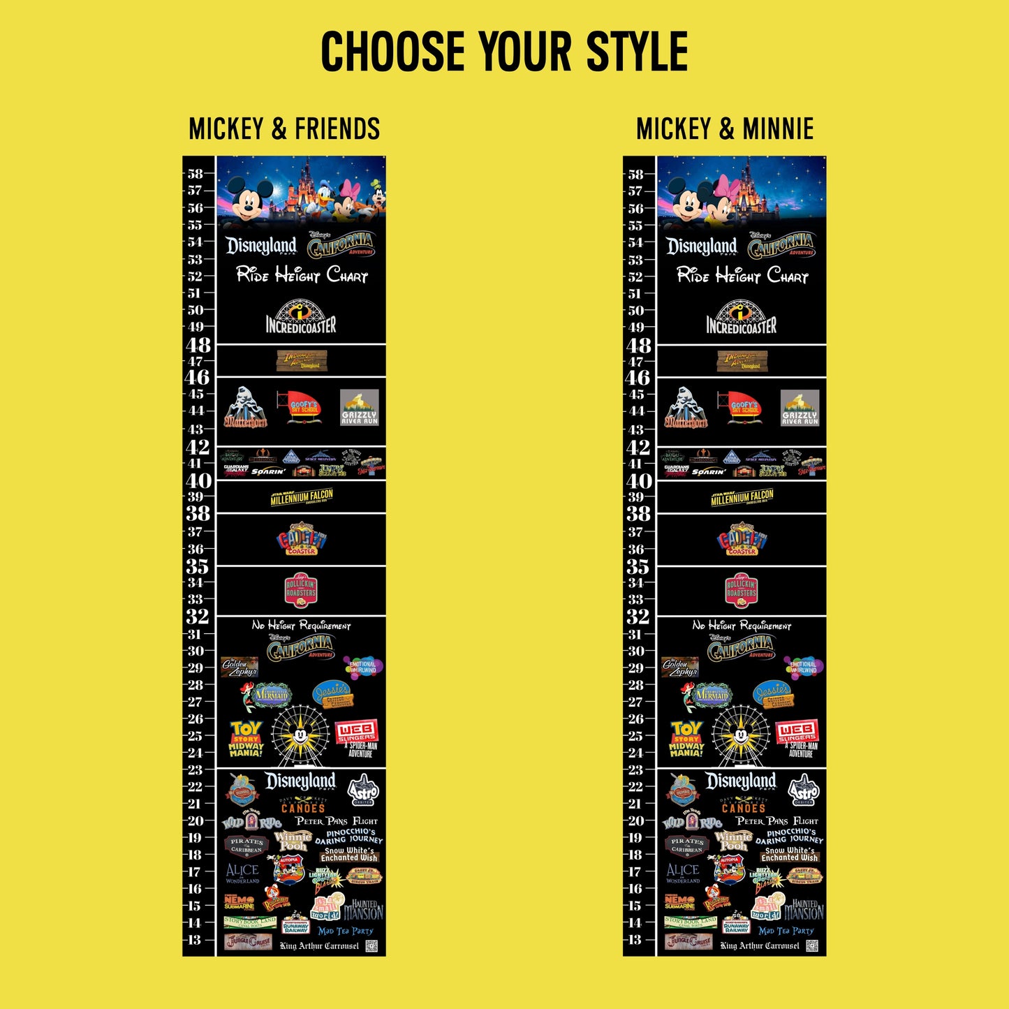 Disneyland & California Adventure Ride Height Requirements Chart