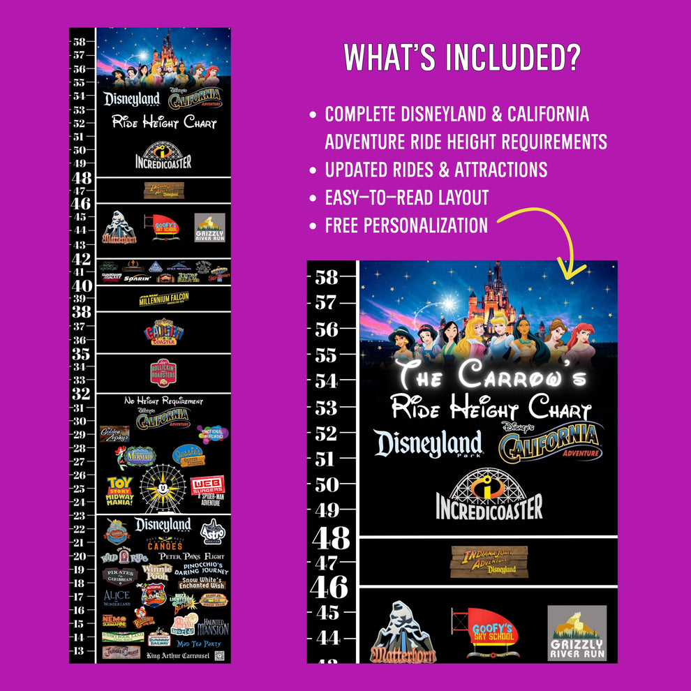 Disneyland Princess Ride Height Chart – Personalized Pink, Black or ...