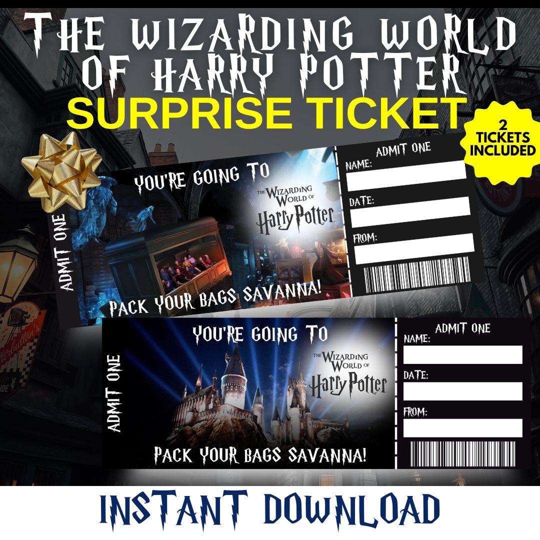 Wizarding World tickets, Harry Potter ticket template, Editable Wizarding gift, Wizarding trip reveal, Custom Harry Potter ticket, Wizarding World PDF, Customizable tickets, Printable Harry Potter ticket, Harry Potter gift idea