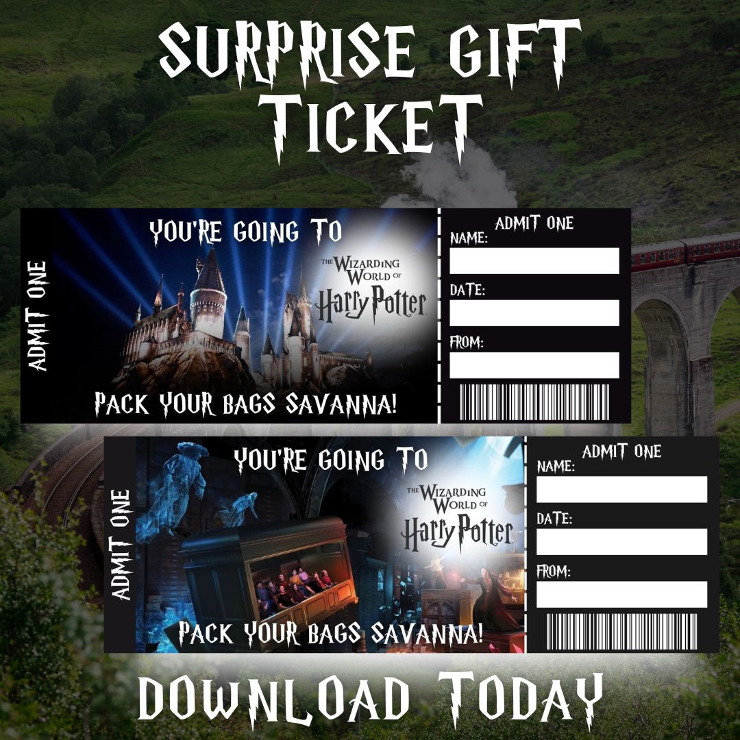 Wizarding World tickets, Harry Potter ticket template, Editable Wizarding gift, Wizarding trip reveal, Custom Harry Potter ticket, Wizarding World PDF, Customizable tickets, Printable Harry Potter ticket, Harry Potter gift idea