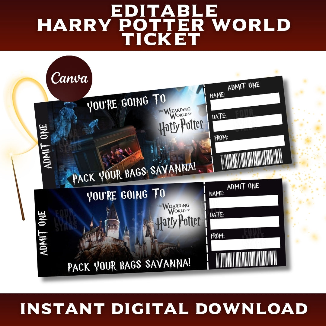 Wizarding World of Harry Potter Tickets – Editable Download