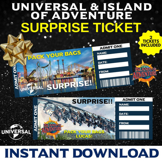 Editable Universal Studios surprise ticket template