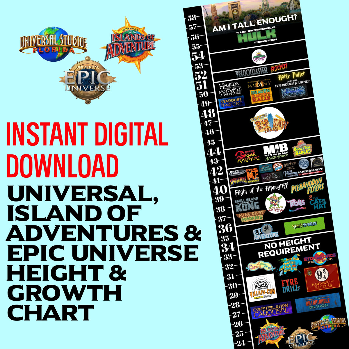 Universal Orlando & Epic Universe Ride Height Chart – Instant Download ...