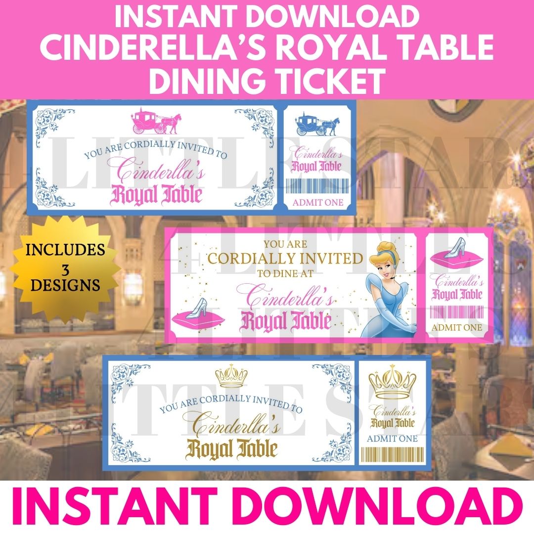 Cinderella dining ticket, Disney trip reveal, Royal Table ticket, Printable Disney gift, Instant download ticket, Princess dining invite, Disney keepsake, Dining trip reveal, Royal Table PDF ticket, Magical trip surprise, Disney Character Dining