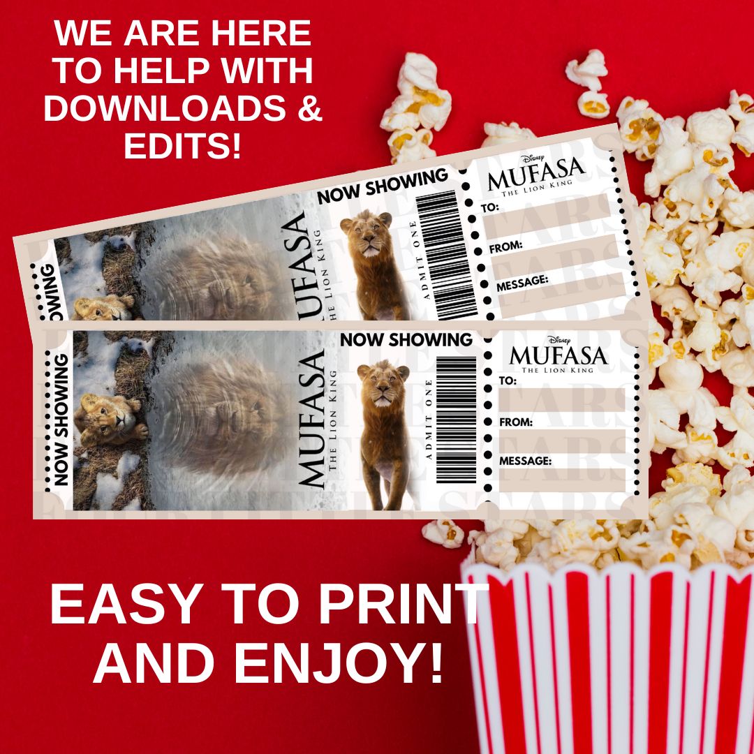 Editable Mufasa Movie Ticket Digital Download