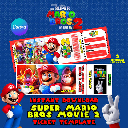 super mario bros 2 movie ticket, super mario movie ticket printable, mario movie night invitation, super mario birthday invitation template, mario movie night surprise, printable movie ticket template, editable canva ticket template, super mario party invitation, kids movie night ticket, digital movie ticket download, mario themed birthday invite, movie night surprise for kids, super mario invitation printable, editable movie ticket template, video game birthday invitation, super mario party printable, inst