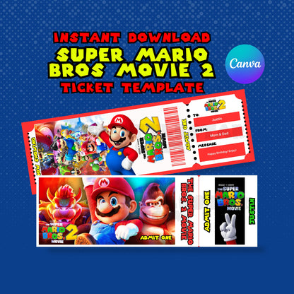 super mario bros 2 movie ticket, super mario movie ticket printable, mario movie night invitation, super mario birthday invitation template, mario movie night surprise, printable movie ticket template, editable canva ticket template, super mario party invitation, kids movie night ticket, digital movie ticket download, mario themed birthday invite, movie night surprise for kids, super mario invitation printable, editable movie ticket template, video game birthday invitation, super mario party printable, inst