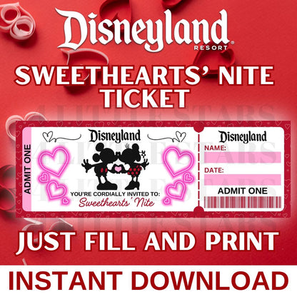 Sweethearts’ Nite ticket, Disneyland Valentine’s gift, Editable Disney ticket, Sweethearts’ trip reveal, Valentine’s Day Disney, Disney date night, Printable Disney gift, Disneyland digital ticket, Valentine’s trip surprise, Editable Disney keepsake