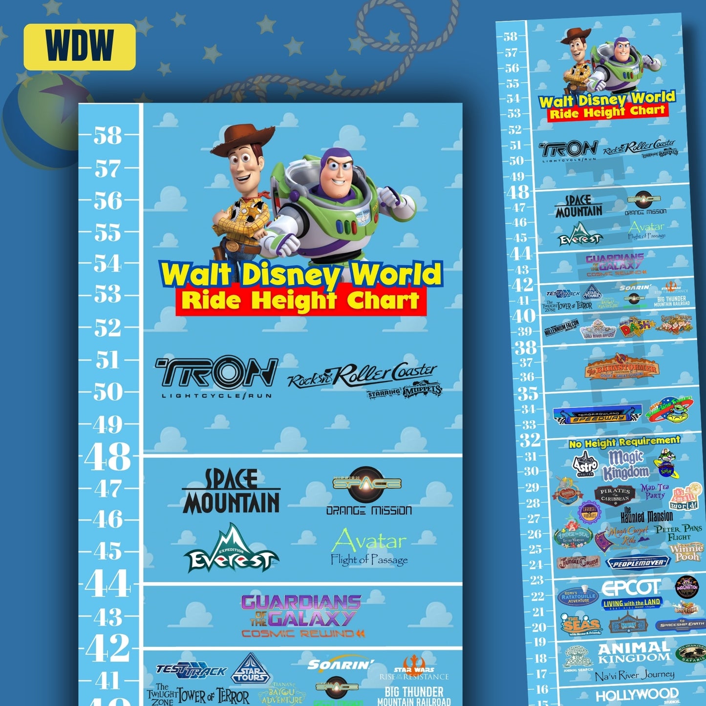 Walt Disney World Toy Story Ride Height Requirements Chart
