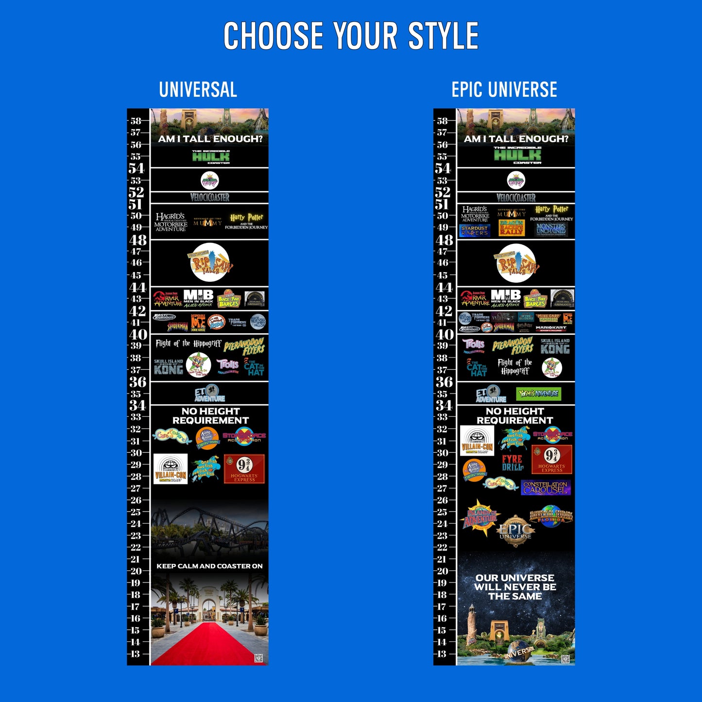 Universal & Epic Universe Ride Height Requirements Chart