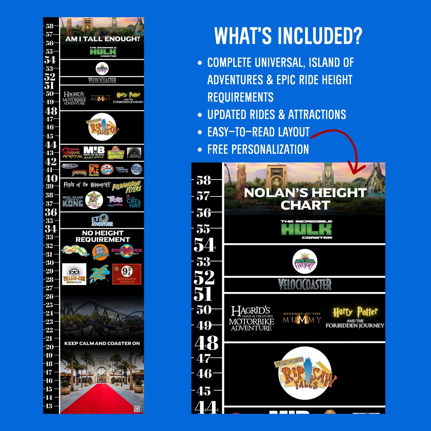 Universal & Epic Universe Ride Height Requirements Chart