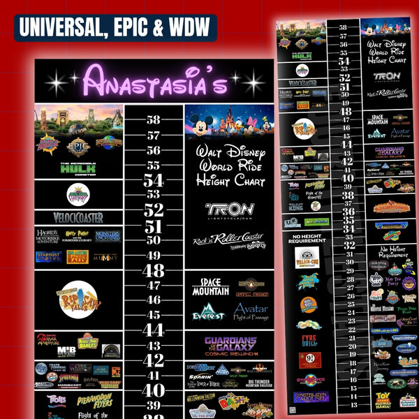 Disney + Universal Combo Ride Height Chart – All Parks, Personalized ...