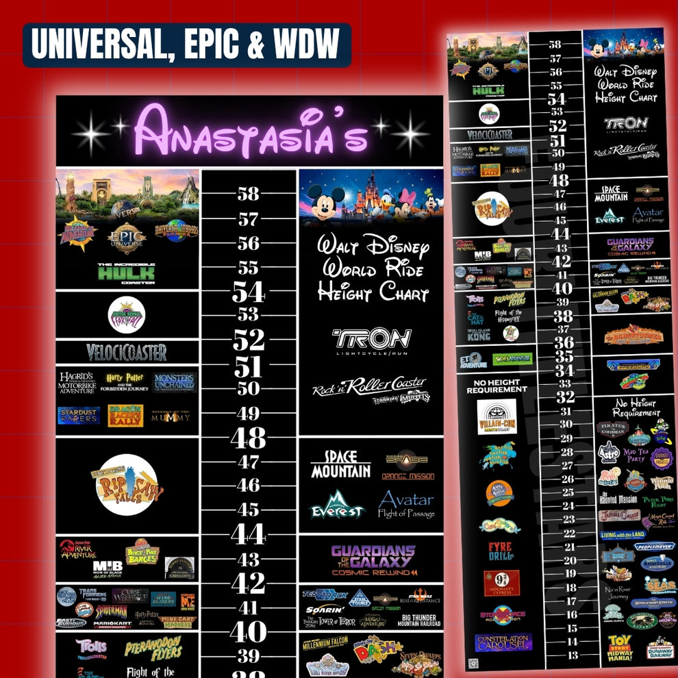 Disney + Universal Combo Ride Height Chart – All Parks, Personalized ...