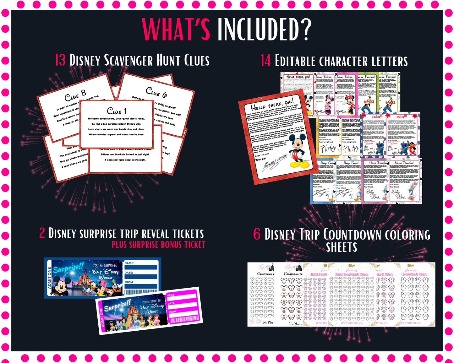 disney world trip reveal, disney vacation surprise, disney scavenger hunt, disney trip reveal bundle, disney printable bundle, disney world surprise tickets, disney character letters, letters from mickey, mickey scavenger hunt, disney trip countdown, disney countdown coloring pages, disney princess trip reveal, mickey and friends printable, disney family vacation reveal, disney gift for kids, disney vacation countdown, disney trip announcement, disney world printable, disney reveal for kids, disney themed s