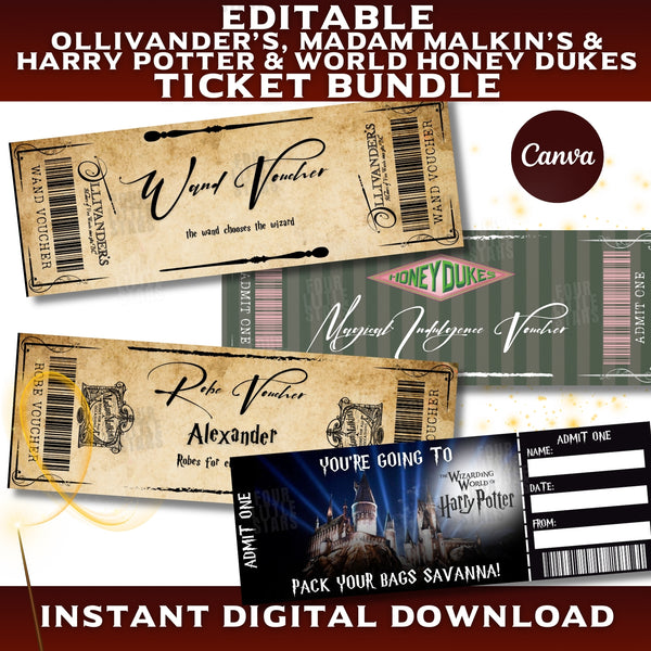 Wizarding World of Harry Potter Ticket Bundle - Editable Download