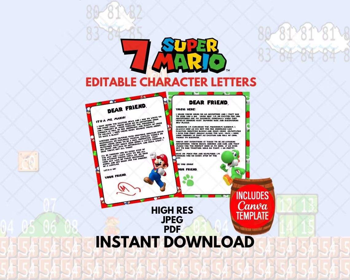 Super Mario Bros Character Letters - Instant Download