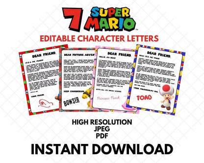 Super Mario Bros Character Letters - Instant Download