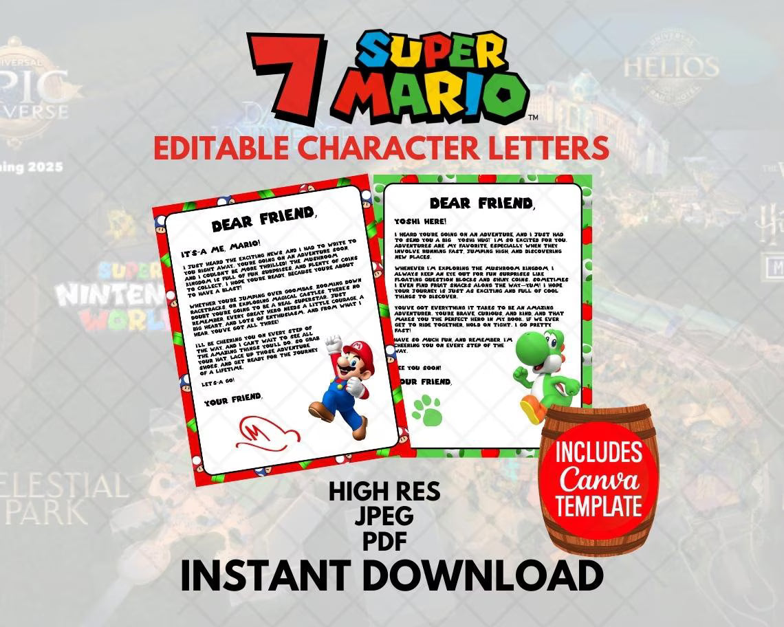 Super Mario Bros Character Letters - Instant Download