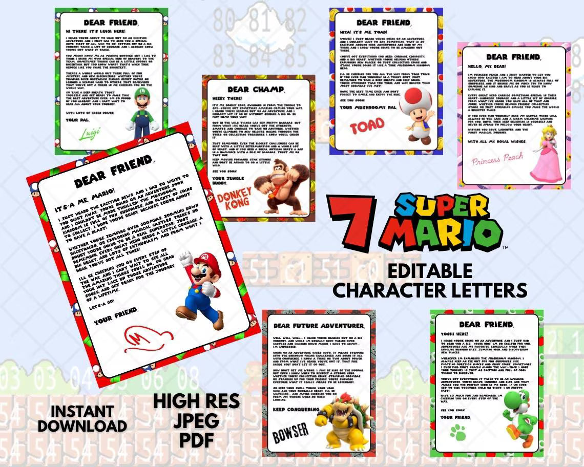 Super Mario Bros Character Letters - Instant Download