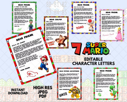 Super Mario Bros Character Letters - Instant Download