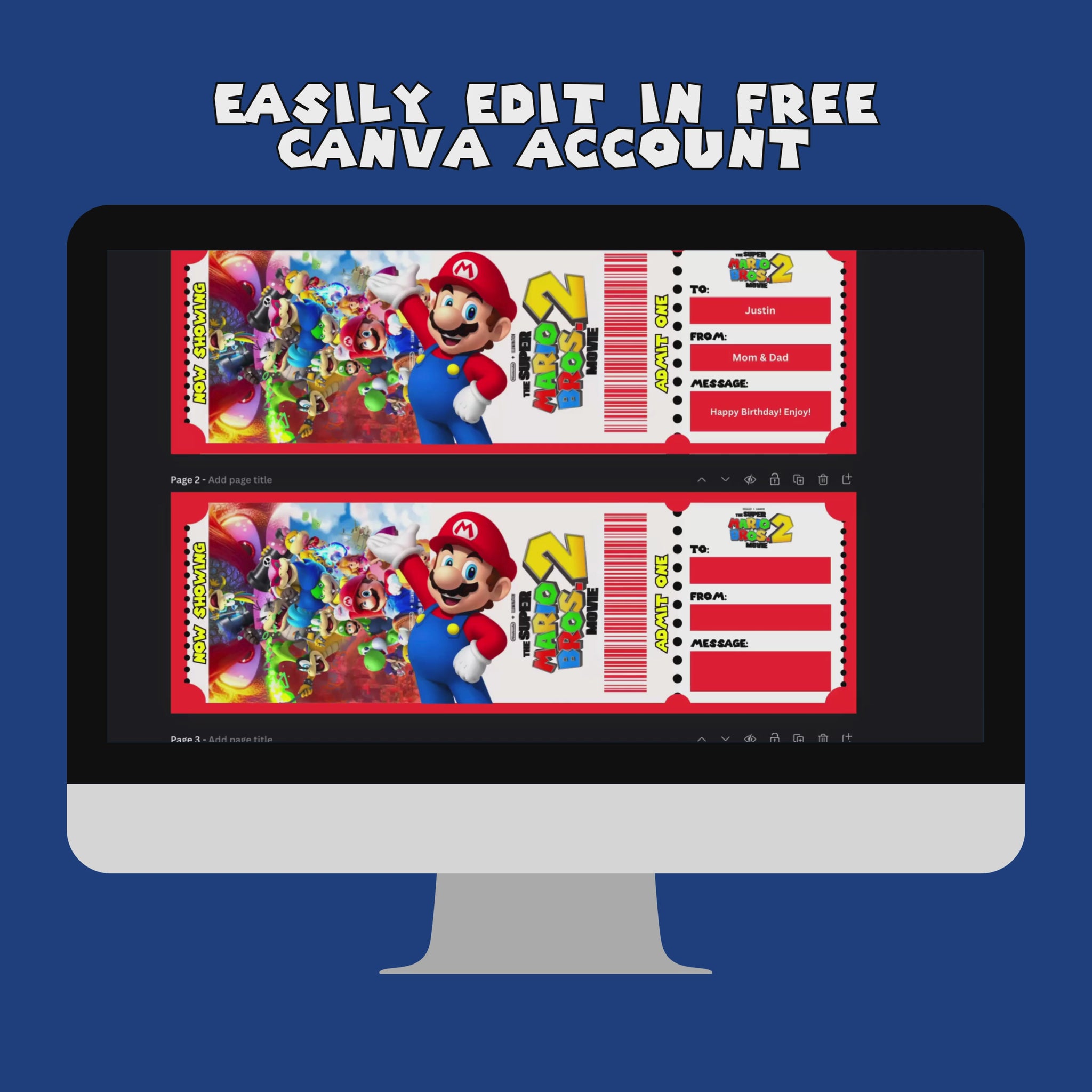 super mario bros 2 movie ticket, super mario movie ticket printable, mario movie night invitation, super mario birthday invitation template, mario movie night surprise, printable movie ticket template, editable canva ticket template, super mario party invitation, kids movie night ticket, digital movie ticket download, mario themed birthday invite, movie night surprise for kids, super mario invitation printable, editable movie ticket template, video game birthday invitation, super mario party printable, inst