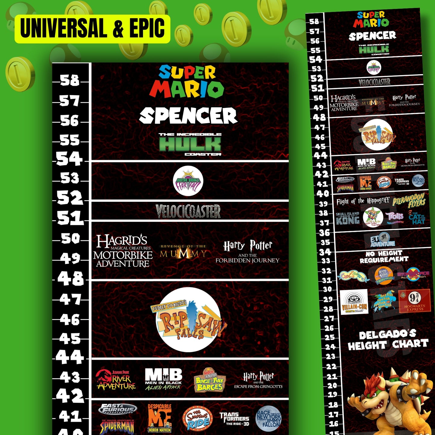 Super Mario Bros Universal & Epic Universe Ride Height Requirements Chart