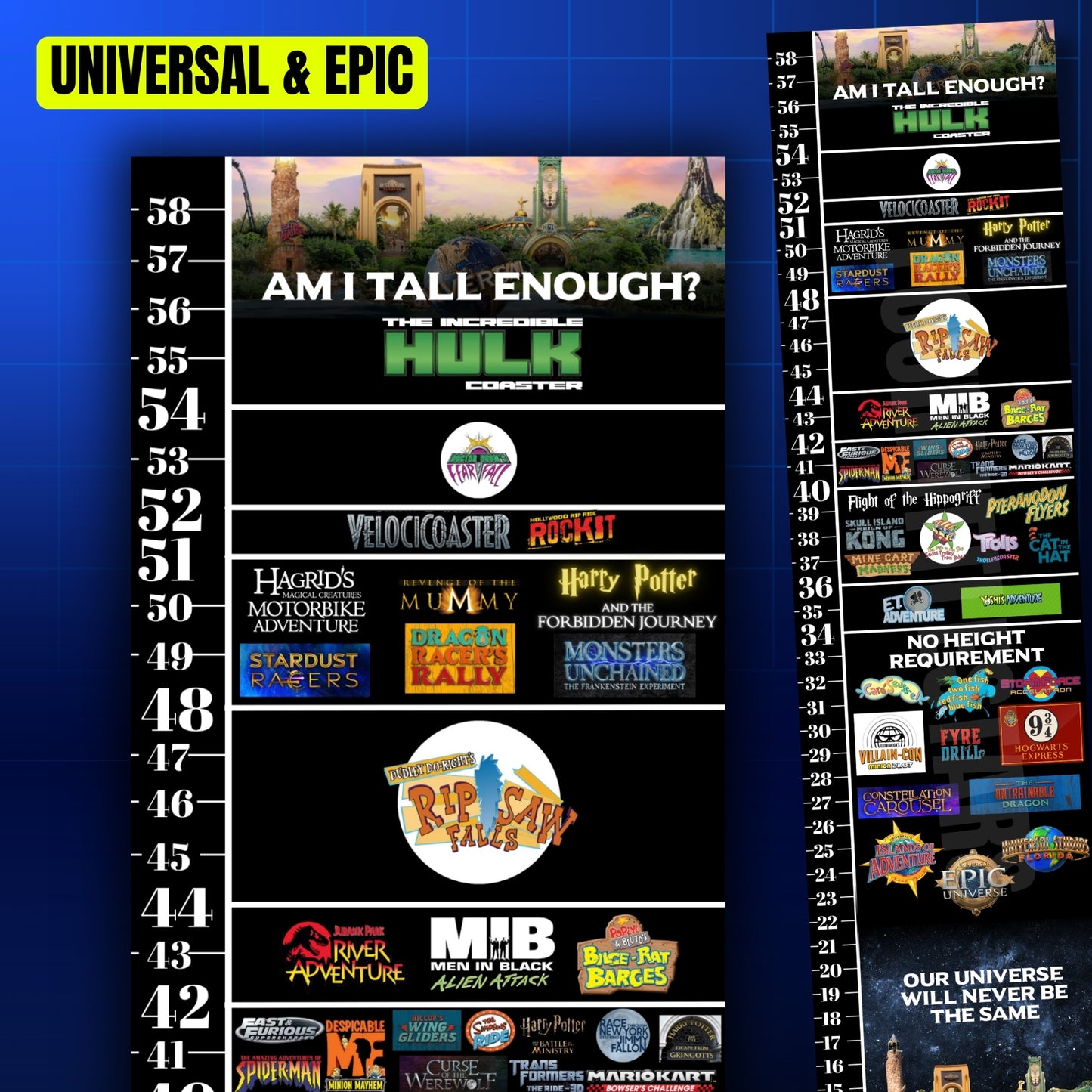 Universal & Epic Universe Ride Height Requirements Chart
