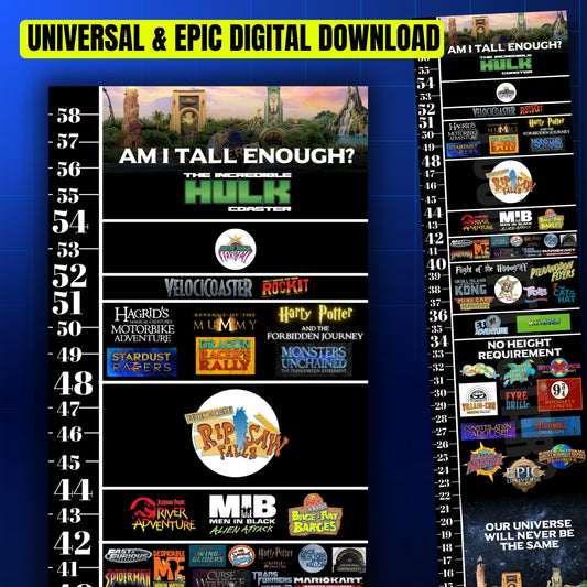 Universal & Epic Universe Height Charts Four Little Stars
