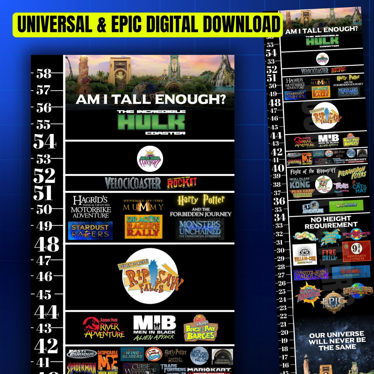 Universal Orlando & Epic Universe Ride Height Chart – Instant Download ...