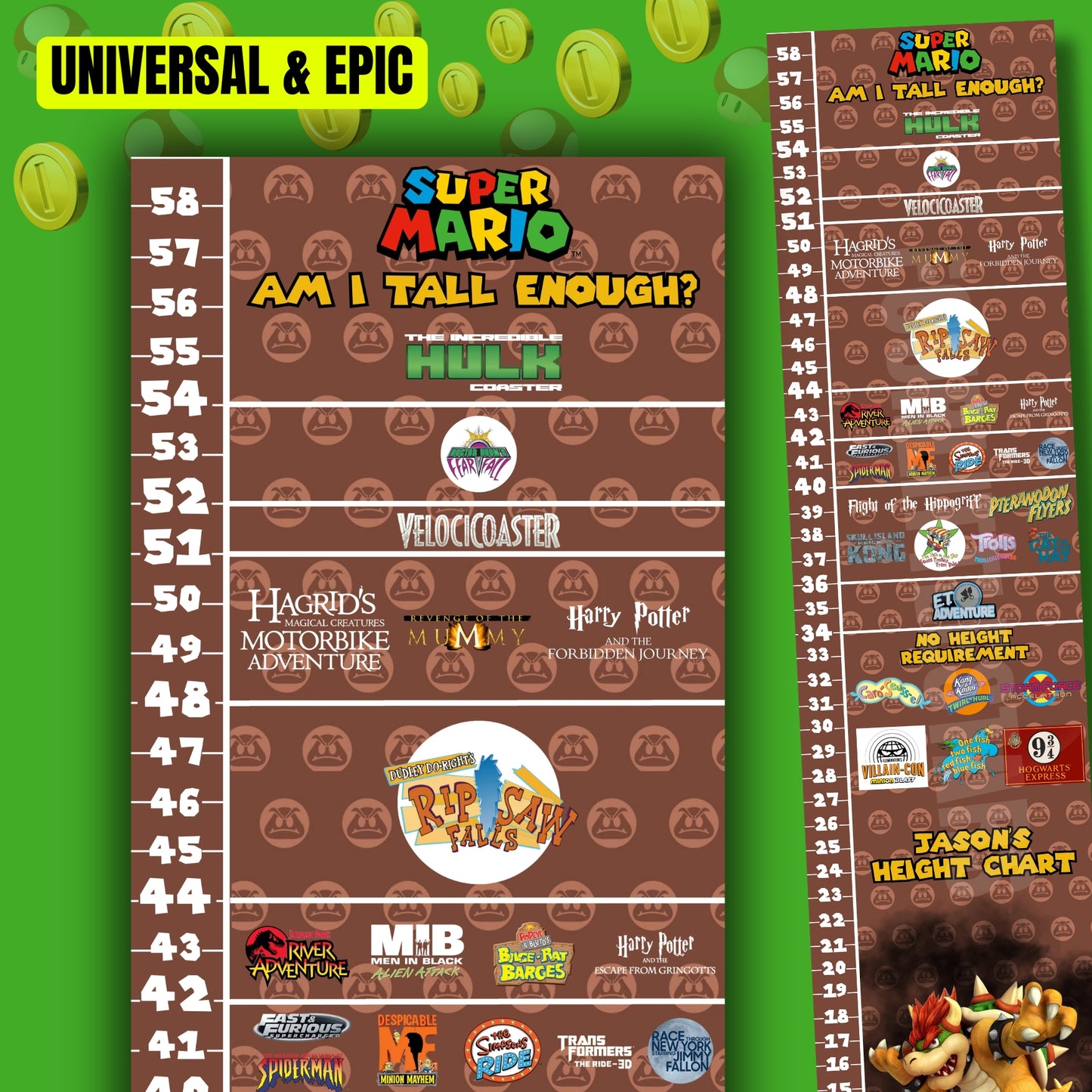 Super Mario Bros Universal & Epic Universe Ride Height Requirements Chart