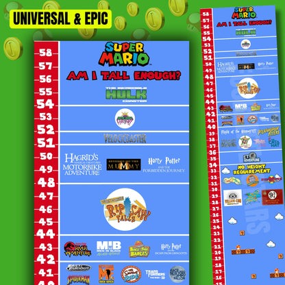 Super Mario Bros Universal & Epic Universe Ride Height Requirements Chart