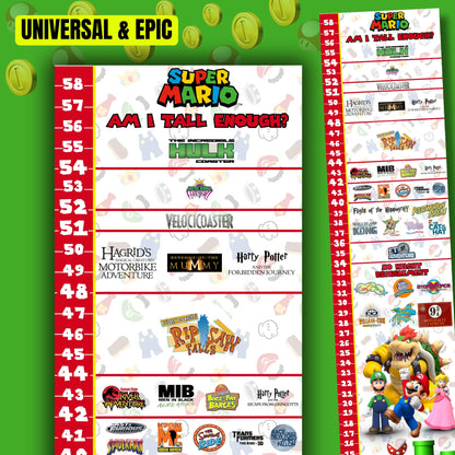 Super Mario Bros Universal & Epic Universe Ride Height Requirements Chart