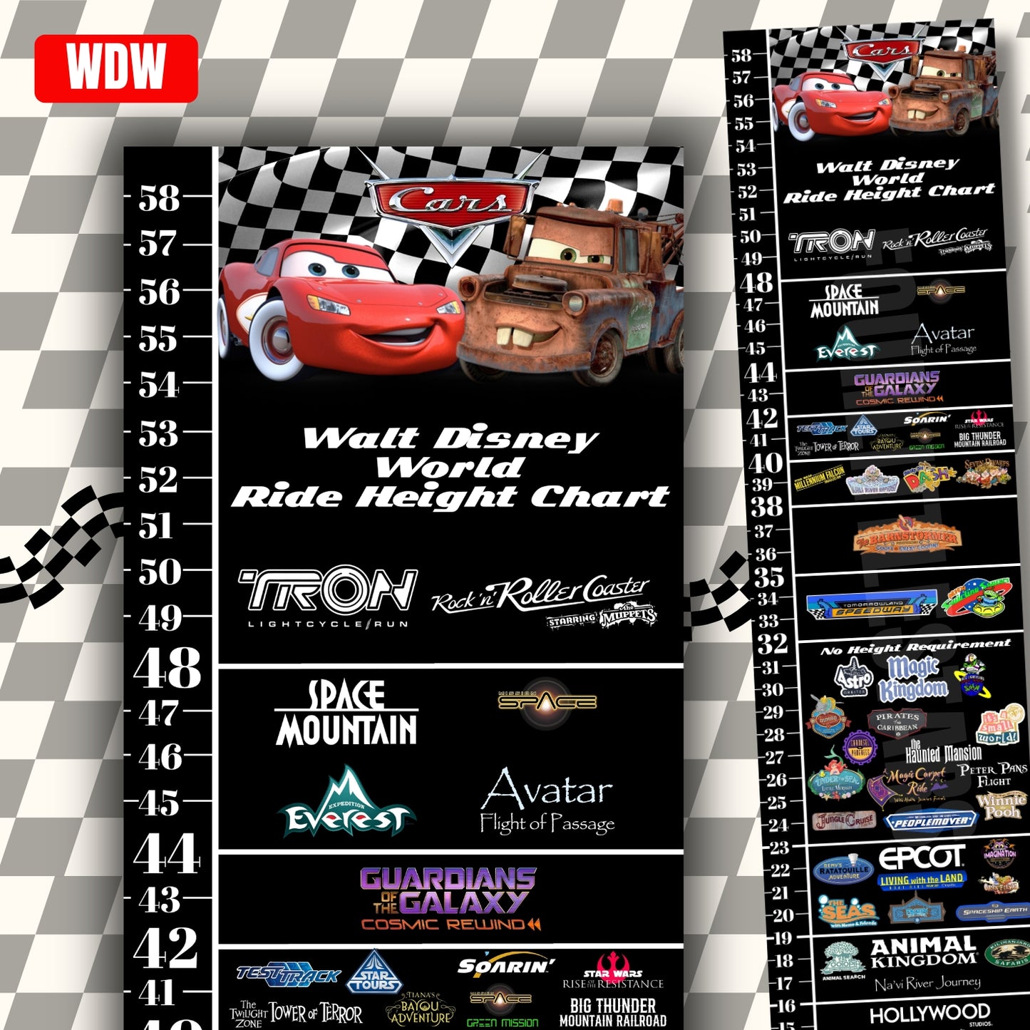 Walt Disney World Cars Ride Height Requirements Chart