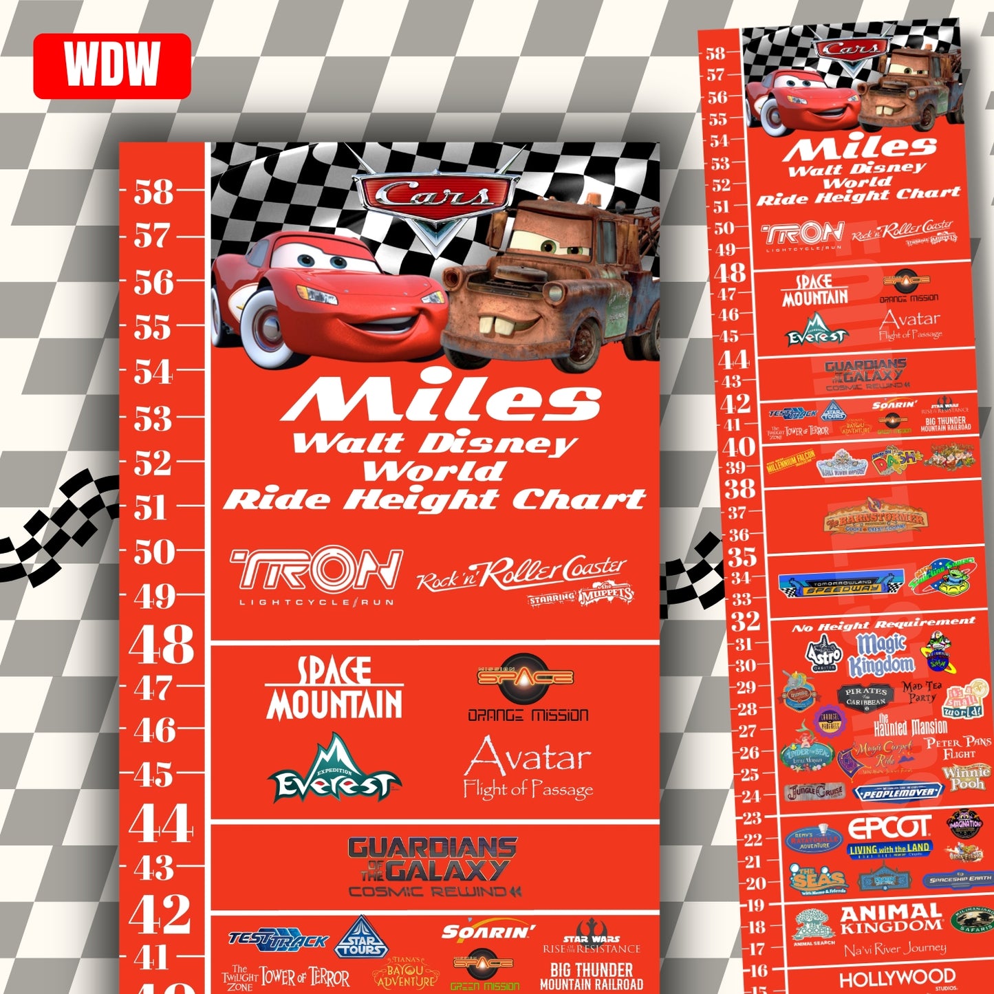 Walt Disney World Cars Ride Height Requirements Chart