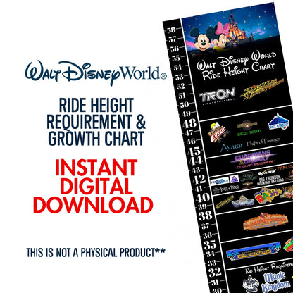 Walt Disney World Ride Height & Growth Chart- Instant Download