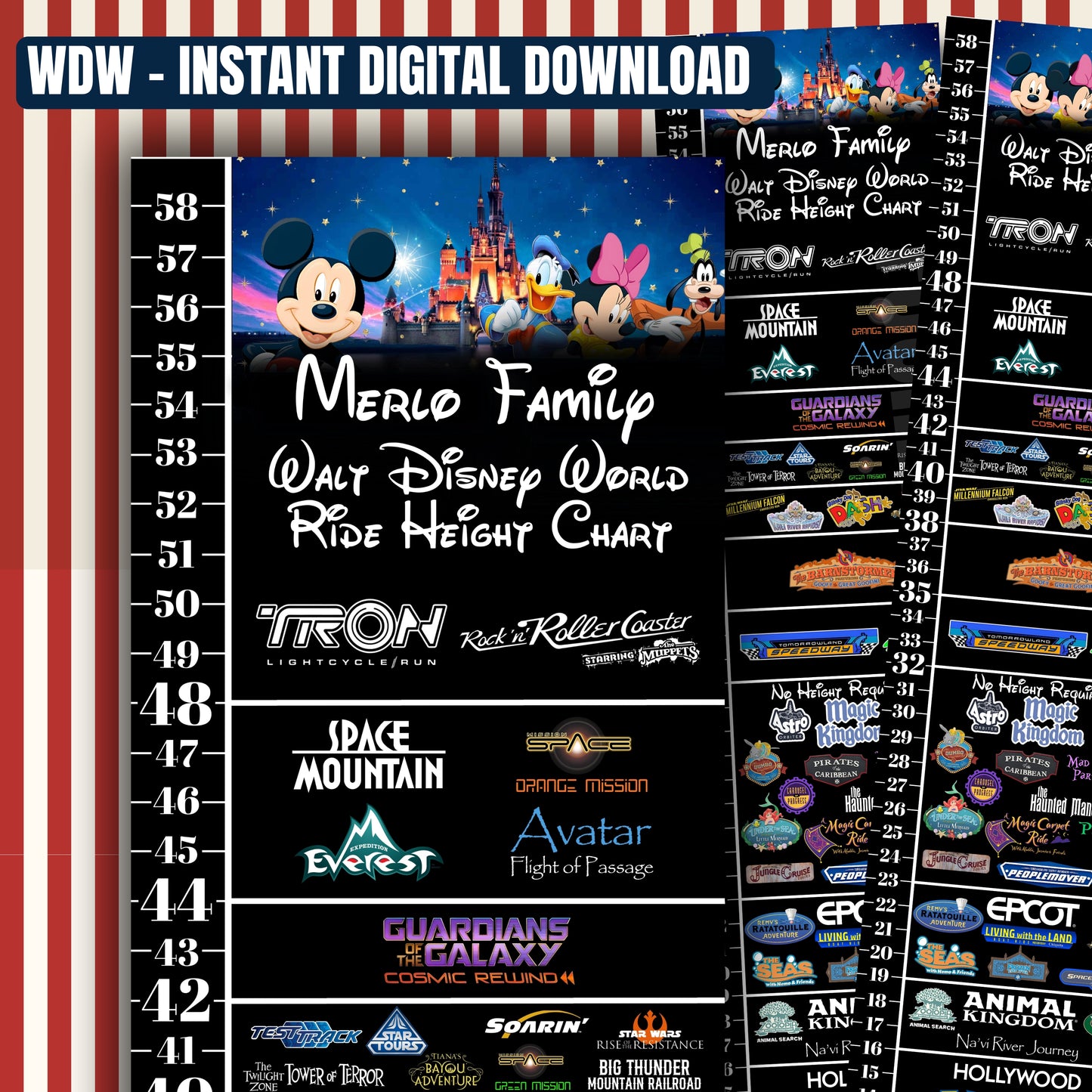Walt Disney World Ride Height & Growth Chart- Instant Download